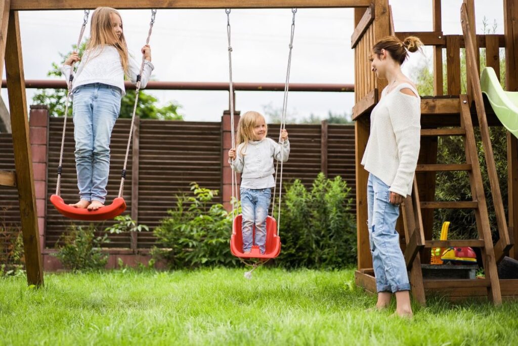 Family enjoying new backyard fence